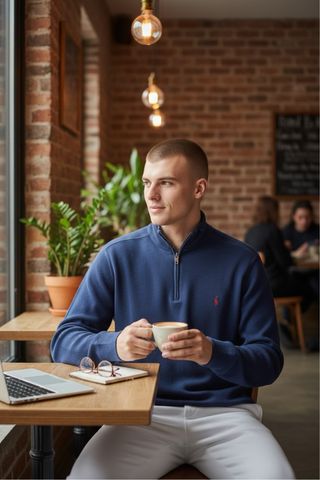 Jersey Polo Ralph Lauren Azul Quarter Zip, Talla S