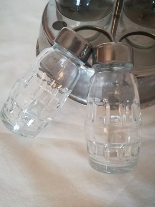 Set 5 : Olio Aceto Sale Pepe e bicchierino vintage