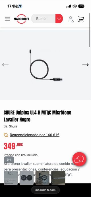 Micrófono Lavalier Shure Uniplex UL4-B
