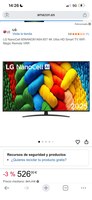 TV LG 65 NanoCell 4K Smart TV