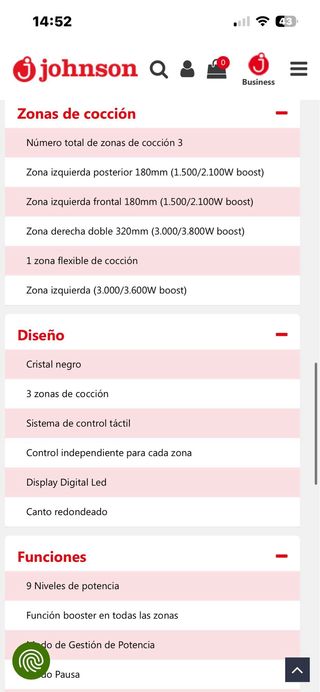 Placa de Inducción Johnson JINDU332FLEX