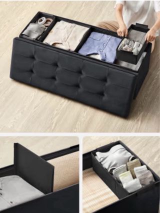 Puf Negro Acolchado Almacenaje