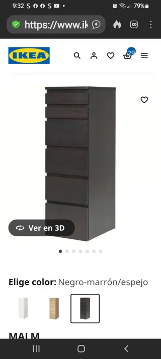 Cómoda Malm 6 cajones Negra