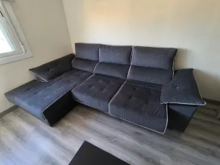 Sofá chaise longue gris tela