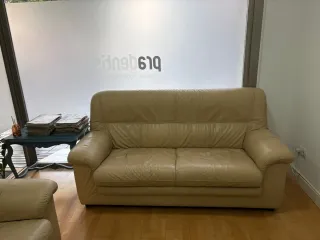 Conjunto 2 sofás piel beige