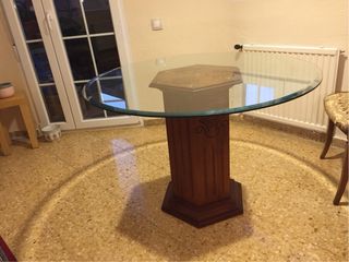Mesa redonda cristal y madera