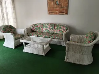 Conjunto Muebles Mimbre y Cristal