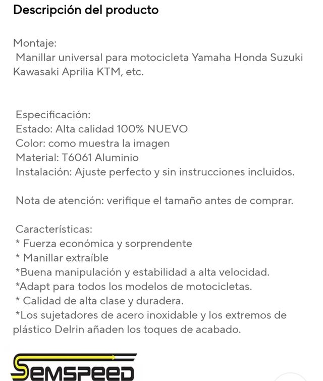 Manillar de motocicleta Xitomer Semspeed universal