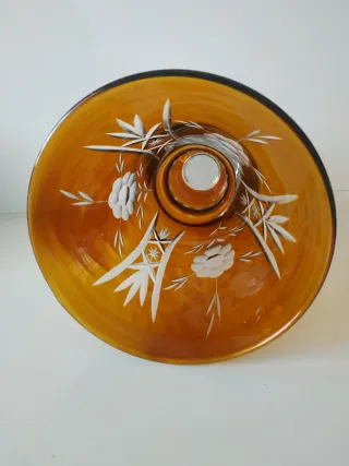 Jarrón antiguo cristal ámbar tallado