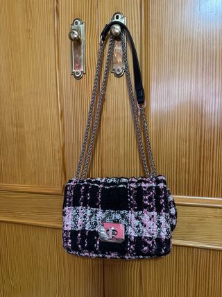 Bolso Parfois negro y rosa tweed
