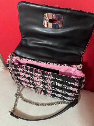 Bolso Parfois negro y rosa tweed