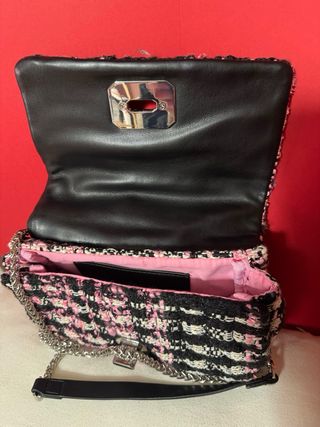 Bolso Parfois negro y rosa tweed