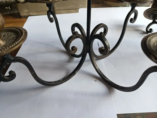 Pareja Candelabros Metal Negro/Dorado