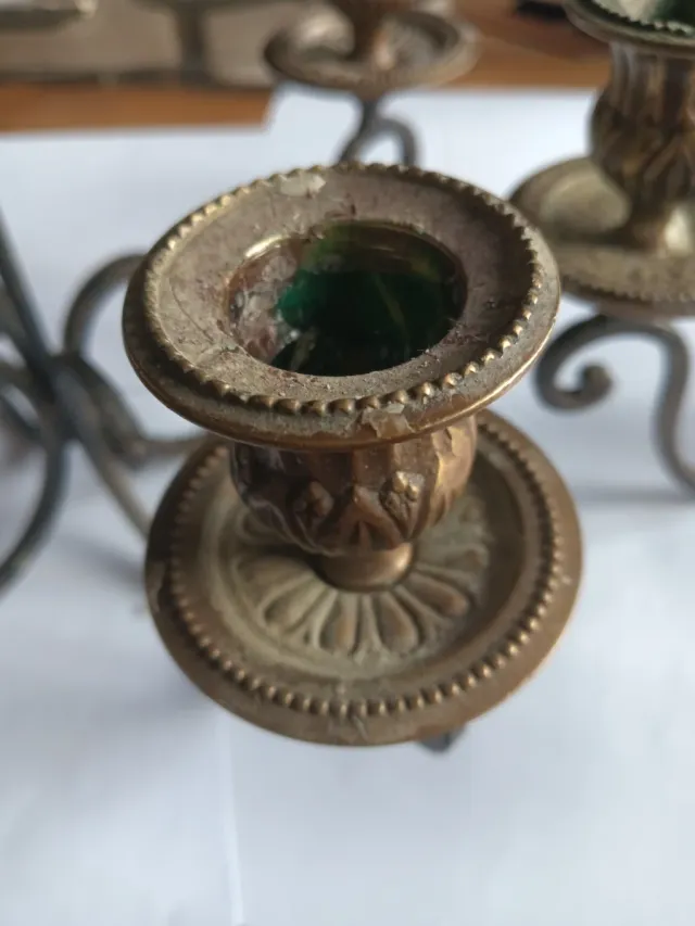 Pareja Candelabros Metal Negro/Dorado