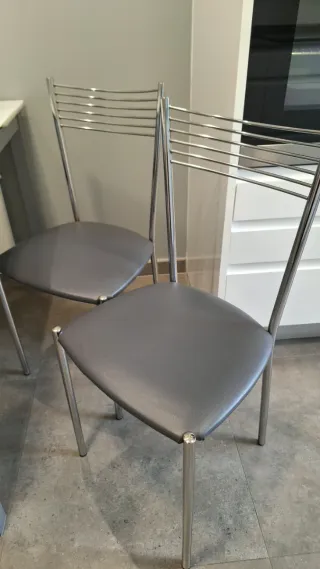 4 Sedie in Metallo e Pelle Grigia per Cucina/Sala da Pranzo