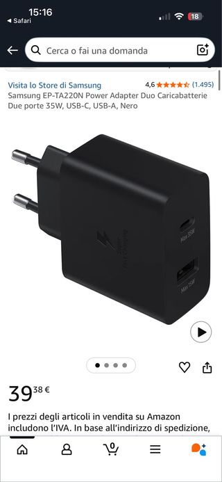 Caricabatterie Samsung 35W PD Duo