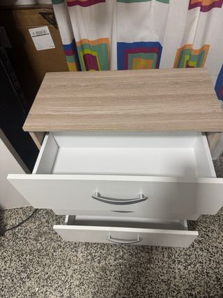 Cajonera 3 cajones madera y blanco