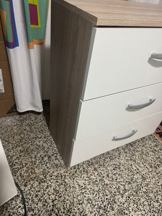 Cajonera 3 cajones madera y blanco