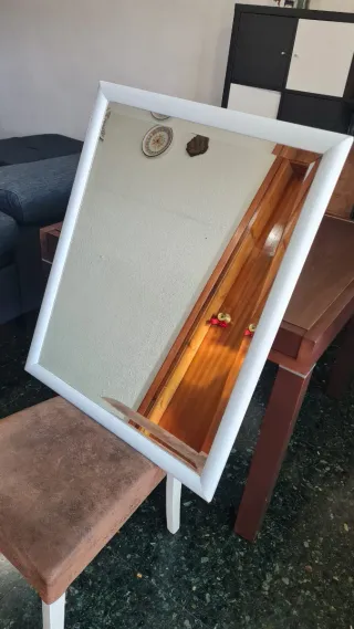 Espejo Pared Marco Madera Blanco