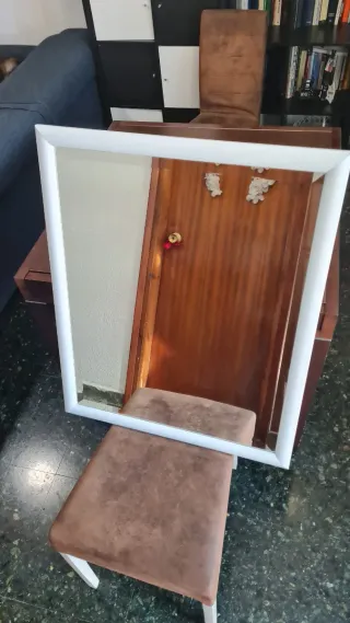 Espejo Pared Marco Madera Blanco