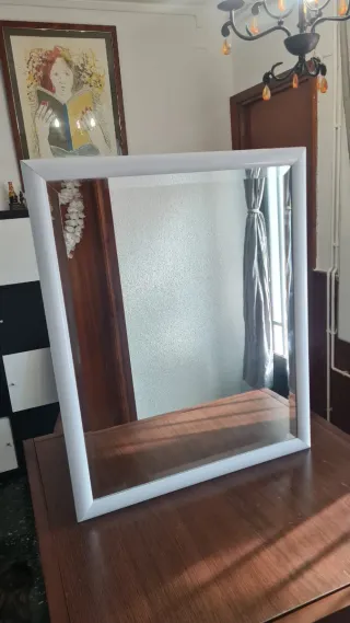 Espejo Pared Marco Madera Blanco