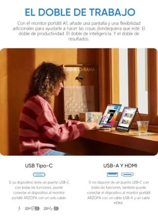Monitor Portátil ARZOPA 15.6° FHD FULL HD