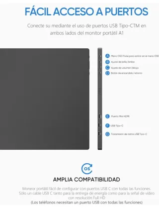 Monitor Portátil ARZOPA 15.6° FHD FULL HD