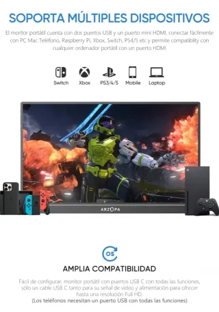 Monitor Portátil ARZOPA 15.6° FHD FULL HD