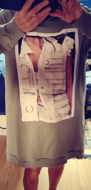 Jersey largo con capucha verde talla única