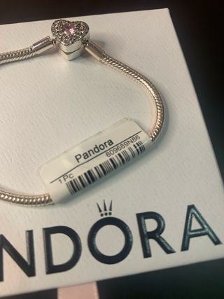 Pulsera Pandora Corazón Rosa y Plata 18 cm