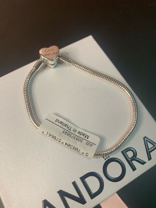 Pulsera Pandora Corazón Rosa y Plata 18 cm