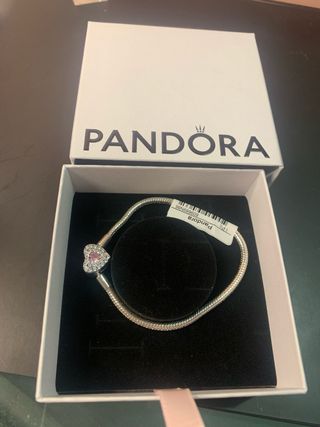 Pulsera Pandora Corazón Rosa y Plata 18 cm