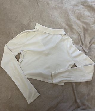 Top Zara manga larga cuello polo blanco M