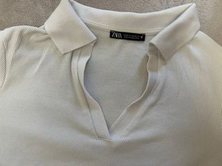 Top Zara manga larga cuello polo blanco M