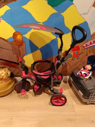 Triciclo rosa per bambini con tettuccio Bicicleta de arr