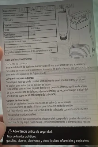 Bomba aceite/agua a batería