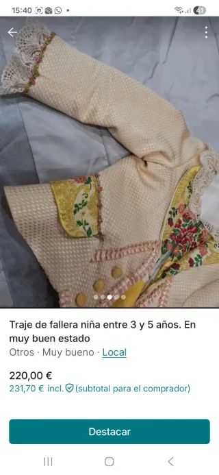 Traje de Fallera Niña 3-5 años. Manteletas incluid