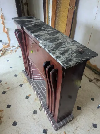 Mueble chimenea decorativo madera y mármol