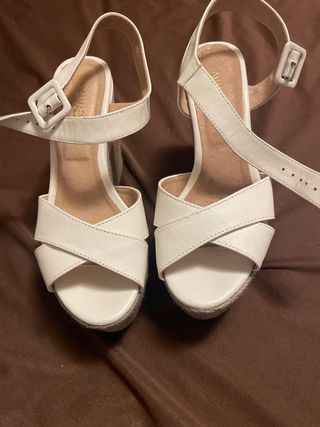 Sandali zeppa pelle bianca donna tg.38