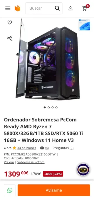 Ordenador sobremesa PC Componentes