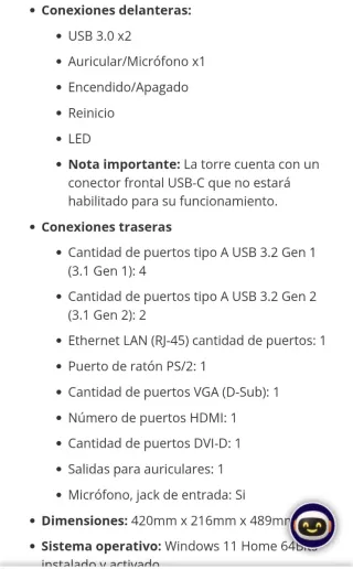 Ordenador sobremesa PC Componentes