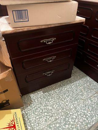 Juego Mesitas Noche y Cómoda Madera Mármol