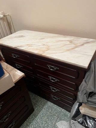 Juego Mesitas Noche y Cómoda Madera Mármol