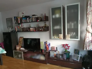 Mueble salón modular madera y cristal