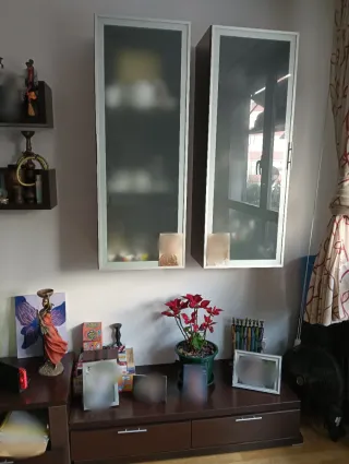 Mueble salón modular madera y cristal