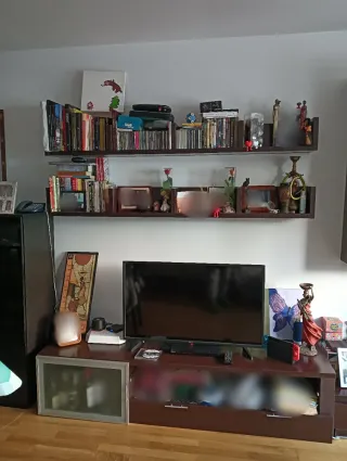 Mueble salón modular madera y cristal