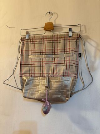 Mochila cuadros loneta y polipiel