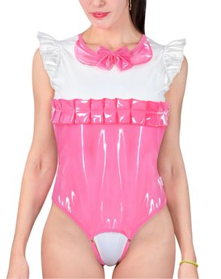 Body brillante rosa y blanco cosplay