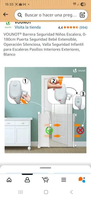 Barrera Seguridad Niños Vounot Escalera