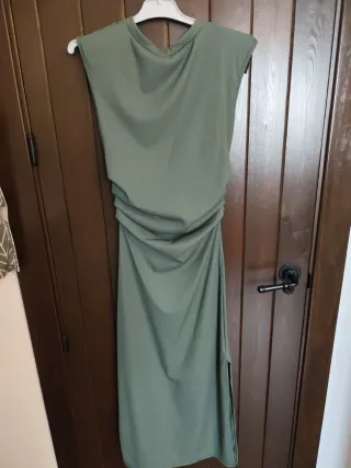 Vestido midi canalé verde talla única